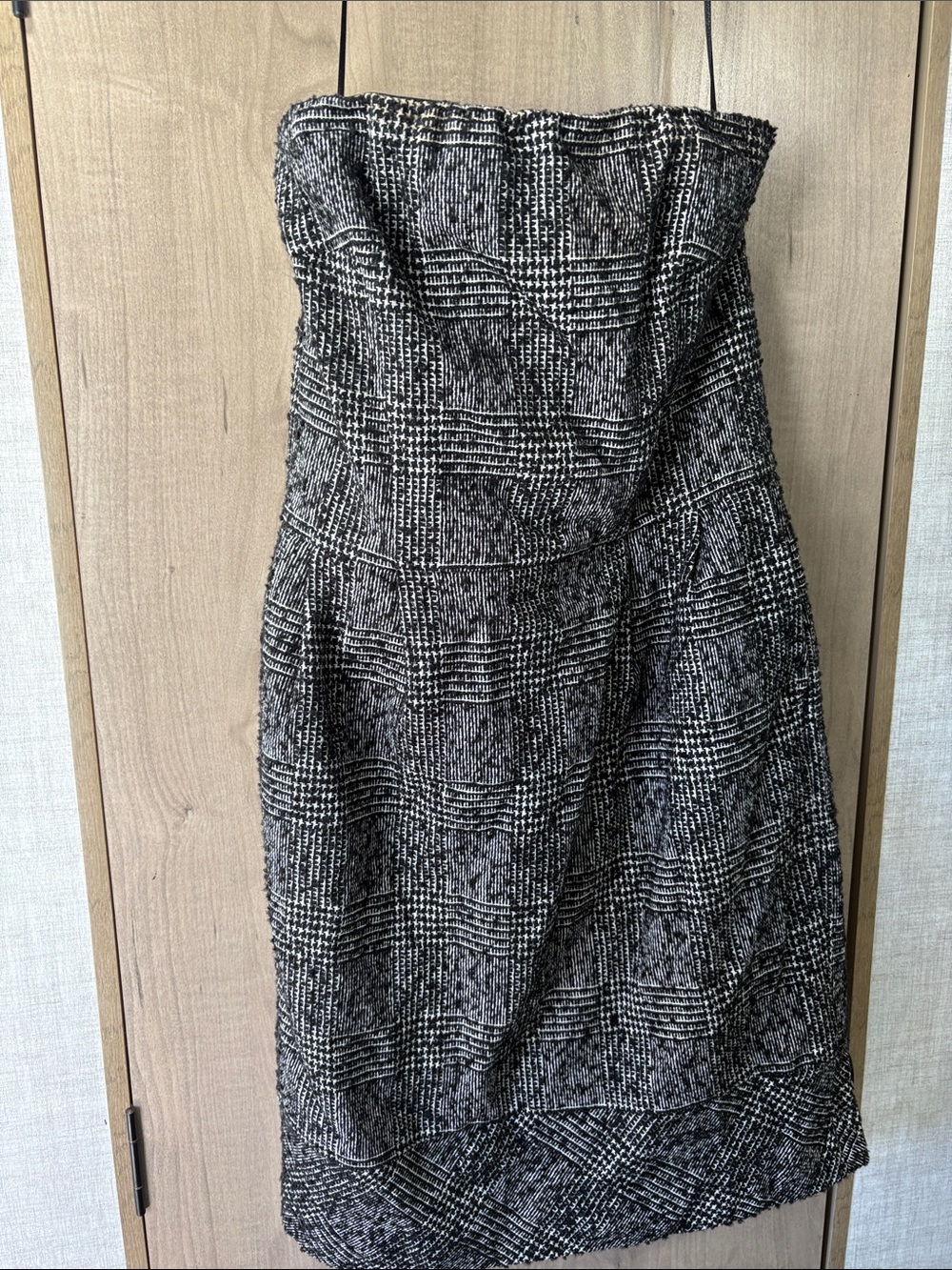 Express Strapless Black and White Plaid Dress
